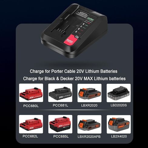 JYJZPB PCC692L 20V Battery Charger Compatible for Porter-Cable 20V Lithium Battery PCC685L PCC680L PCC681L PCC682L, for Black Decker 20V Battery LBXR20 LBXR2020 LBX4020 LBX20 in Kuwait