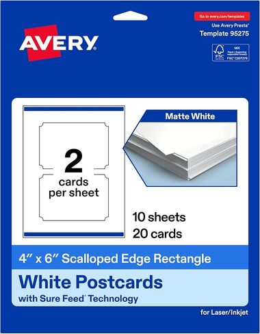 Avery Printable Scalloped Corner Cards with Sure Feed Technology, 4" x 6", Matte White Cardstock, Print-to-the-Edge, Laser/Inkjet Cards, 100 Total in Saudi Arabia
