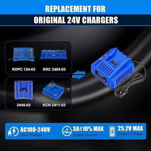 KRC2445-03 3.0A استبدال شاحن سريع لشاحن بطارية Kobalt 24v KRC 2404-03 KCH2411-03 KDPC 124-03، متوافق مع بطارية 24 فولت KB 224-03 KB 424-03 KB 524-03 KB 624-03 KXB 424-03 KXB 824-03 in Kuwait