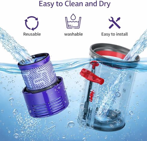 صندوق غبار كبير بديل لـ Dyson V10 SV12 Absolut Animal Total Clean، صندوق علبة بديل، الجزء 969509-01 والفلتر 969082-01، متوافق مع Dyson V10 Abstract/Animal in Kuwait