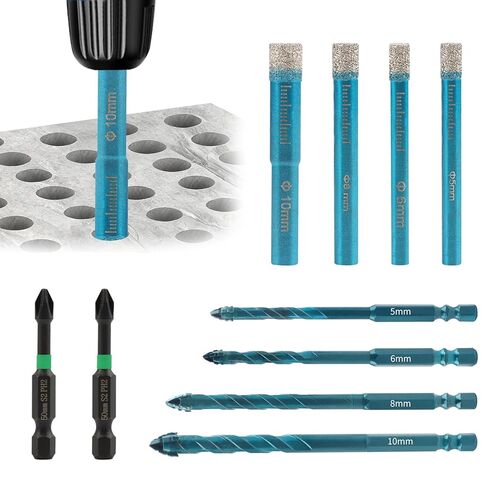 10 Pcs Diamond Drill Bits Set,Tile Drill Bits Diamond Hole Saw Size 3/16",1/4", 5/16",3/8" for Drilling Holes in Porcelain Ceramic Tile Marble Granite Glass(Color:Blue) in Saudi Arabia