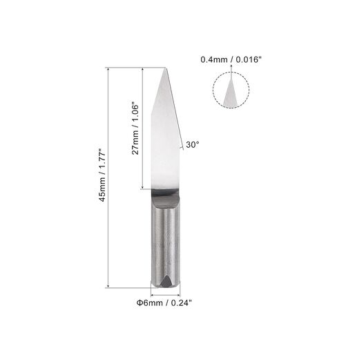Generic Wood Engraving Bit, 6mm Shank, 30 Degree, 0.4mm x 45mm, Solid Carbide, Router Bit in Kuwait
