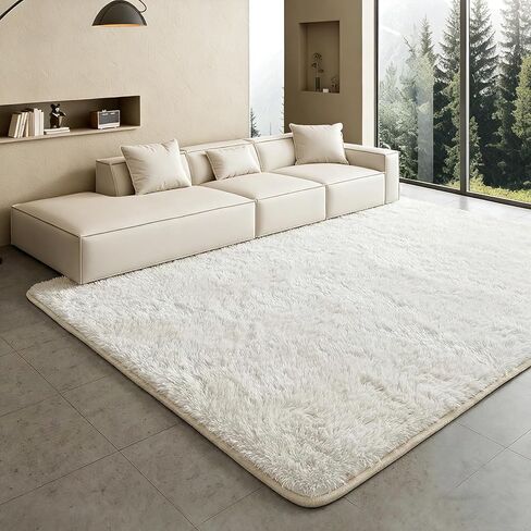 ThreadGlobe Premium Shag Area Rug 5'x7', Ultra Plush Rugs for Living Room, Non-Slip Rugs for Bedroom & Nursery Rooms, Smooth Touch Luxurious Floor Decor, Black, 5x7 Ft in Saudi Arabia