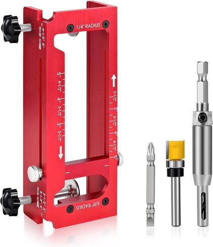 Professional Door Hinge Jig, Durable Aluminum Alloy Door Hinge Template Kit for Router, Adjustable Mortise Jig Fits Door Hinges from 2.5" to 5" Length, 1/4" Radius, 5/8" Radius & Square Corner Type in Kuwait