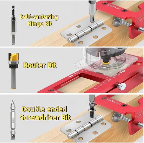 Professional Door Hinge Jig, Durable Aluminum Alloy Door Hinge Template Kit for Router, Adjustable Mortise Jig Fits Door Hinges from 2.5" to 5" Length, 1/4" Radius, 5/8" Radius & Square Corner Type in Kuwait