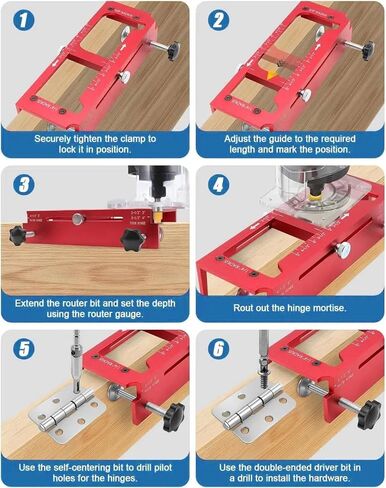 Professional Door Hinge Jig, Durable Aluminum Alloy Door Hinge Template Kit for Router, Adjustable Mortise Jig Fits Door Hinges from 2.5" to 5" Length, 1/4" Radius, 5/8" Radius & Square Corner Type in Kuwait