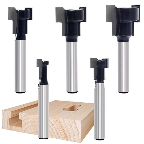 5pcs Keyhole Bit Set, 1/4-Inch Shank, 8.5-10.5-13.5-17.5-19.5mm Cut Diameter Router Keyhole Bit,for M5, M6, M8, M10, and M12 Hex Bolt T-Track Slotting Milling Cutters in Kuwait