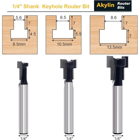 5pcs Keyhole Bit Set, 1/4-Inch Shank, 8.5-10.5-13.5-17.5-19.5mm Cut Diameter Router Keyhole Bit,for M5, M6, M8, M10, and M12 Hex Bolt T-Track Slotting Milling Cutters in Kuwait