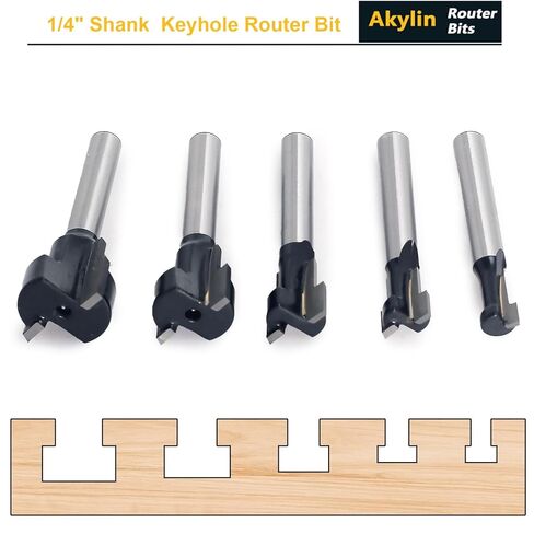 5pcs Keyhole Bit Set, 1/4-Inch Shank, 8.5-10.5-13.5-17.5-19.5mm Cut Diameter Router Keyhole Bit,for M5, M6, M8, M10, and M12 Hex Bolt T-Track Slotting Milling Cutters in Kuwait