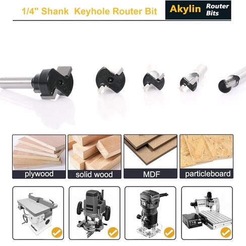 5pcs Keyhole Bit Set, 1/4-Inch Shank, 8.5-10.5-13.5-17.5-19.5mm Cut Diameter Router Keyhole Bit,for M5, M6, M8, M10, and M12 Hex Bolt T-Track Slotting Milling Cutters in Kuwait
