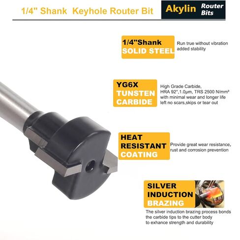 5pcs Keyhole Bit Set, 1/4-Inch Shank, 8.5-10.5-13.5-17.5-19.5mm Cut Diameter Router Keyhole Bit,for M5, M6, M8, M10, and M12 Hex Bolt T-Track Slotting Milling Cutters in Kuwait