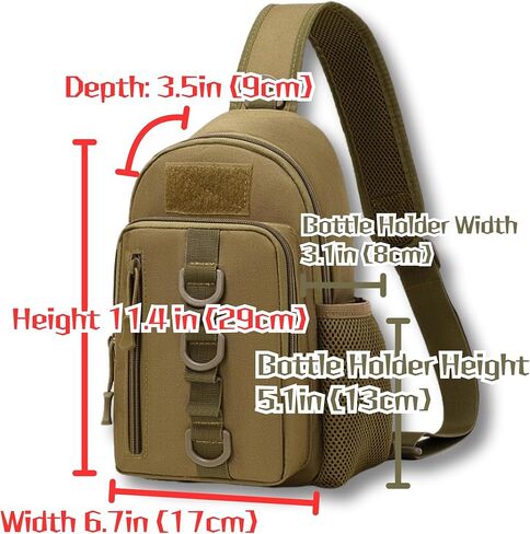 Tactical Chest Sling Bags Water Bottle Holder & Key Ring Strap, Military Molle Camouflage Adjustable Backpack, Lightweight Daypack Outdoor Fishing Hiking (Black) in Saudi Arabia