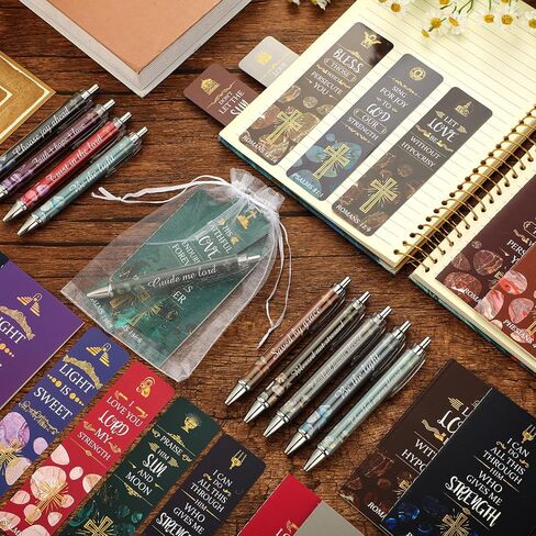 Yeaqee 200 Pcs Bible Gifts Set Include 50 Bible Verses Bookmarks Christian Book Markers 50 Scripture Ballpoint Pens 50 Christian Notebooks 50 White Organza Bags for Women Men School Office Church in Saudi Arabia