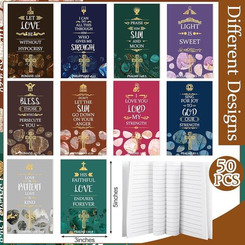 Yeaqee 200 Pcs Bible Gifts Set Include 50 Bible Verses Bookmarks Christian Book Markers 50 Scripture Ballpoint Pens 50 Christian Notebooks 50 White Organza Bags for Women Men School Office Church in Saudi Arabia
