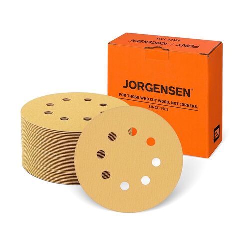 أقراص صنفرة فاخرة من Jorgensen مكونة من 50 قطعة، وورق صنفرة ذهبي بخطاف وحلقة مقاس 5 بوصات و8 فتحات لصنفرة مدارية عشوائية، متنوعة 60/80/120/240/320 للخشب والمعادن والسيارات in Kuwait