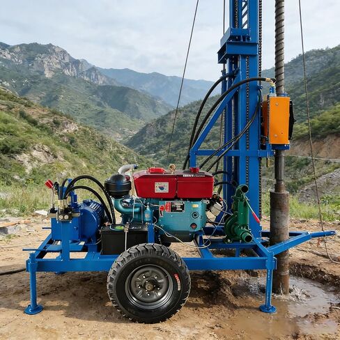 Mobile Hydraulic Borehole Driller & Compact Water Well Drill Rig for Homestead Water Supply, Remote Cabins, Farmland Irrigation – Easy Auger Bit Changes & Rugged Terrain Mobility in Kuwait