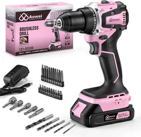 20V Cordless Drill, Electric Power Drill Driver with Battery Charger,Power Drill Set Tool for Women Pink Drill Set,3/8" Keyless Chuck, 2 Variable Speed in Kuwait