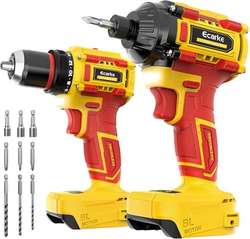 Ecarke Cordless Drill Driver Impact Driver Compatible with DeWalt 20V Battery (Bare Only), Brushless Power Tool Combo Kits, 3/8'' Drill 2800 In-lbs & 1/4'' Driver 440 In-lbs for Home DIY, Woodworking in Kuwait