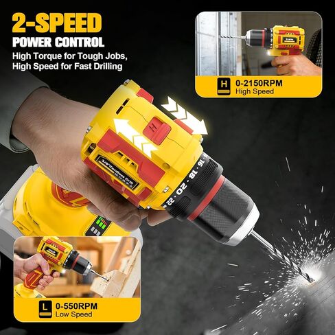 Ecarke Cordless Drill Driver Impact Driver Compatible with DeWalt 20V Battery (Bare Only), Brushless Power Tool Combo Kits, 3/8'' Drill 2800 In-lbs & 1/4'' Driver 440 In-lbs for Home DIY, Woodworking in Kuwait