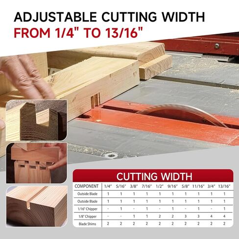 Torrix 10" Dado Blade Set, Dado Blades for 10 Inch Table Saw, 24-Tooth, 5/8" Arbor, Dado Stack for Fine Finished Dados, Grooves, and Rabbets, 23 Pieces in Kuwait