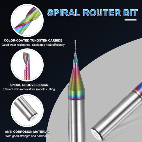 PATIKIL 1/4" Shank Upcut Spiral Router Bit, 1/32" Cutting Diameter, 3/16" Cutting Depth, Single Flute Tungsten Carbide End Mills Cutter for Woodwork Cut, Carving in Kuwait