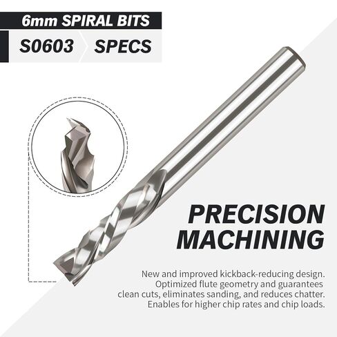 ZahyoX 6 مم عرقوب ضغط دوامة CNC راوتر بت، 6 مم قطر القطع، 6 مم قطر عرقوب - 25 مم قطر القطع - 64 مم الطول الإجمالي، الفلوت المزدوج كربيد الصلبة CNC نهاية مطحنة in Kuwait