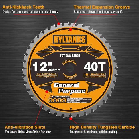 12 Inch Miter Saw Blade, 1" Arbor, 40T for General Purpose&60T for Fine Finish&80T for Ultra Fine Finish Wood Cutting, 3-Pack in Kuwait