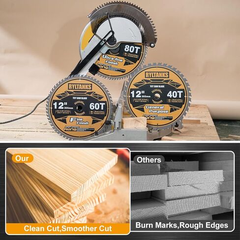 12 Inch Miter Saw Blade, 1" Arbor, 40T for General Purpose&60T for Fine Finish&80T for Ultra Fine Finish Wood Cutting, 3-Pack in Kuwait