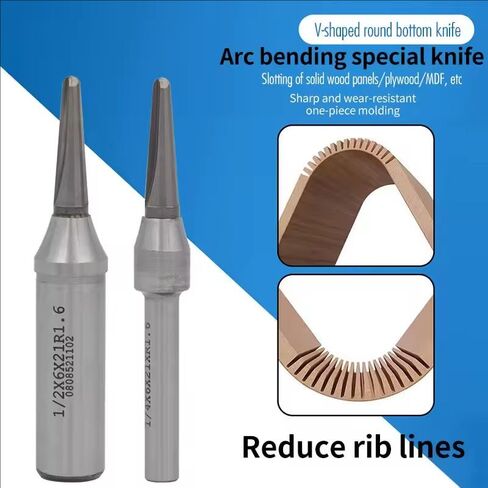 HUHAO 1/2 & 1/4 Inch TCT Router Bits, R1.6mm Rounded Bottom Arc Grooving Cutter for Wood Bending, CNC Milling Smooth Grooves in Solid Wood, Plywood, MDF for Furniture & Door Panels,2pc in Kuwait