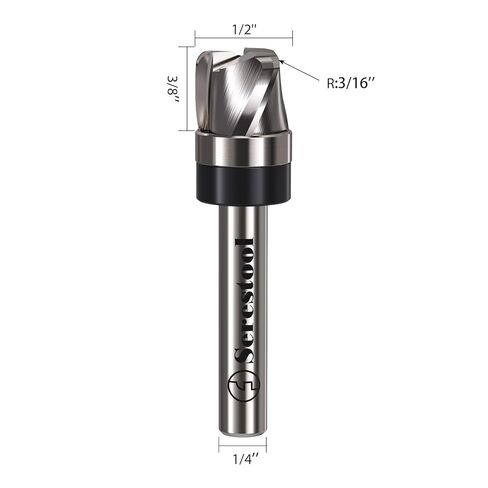 Bowl and Tray Router Bit 1/4" Shank, 1/2" Cutting Diameter, 3/8" Cutting Height, 3/16" Radius, 3-Flute Solid Carbide Template Router Bit for Wood Dish Bowl Carving in Kuwait
