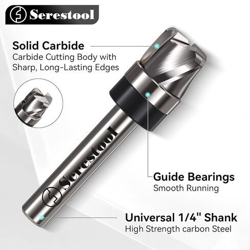 Bowl and Tray Router Bit 1/4" Shank, 1/2" Cutting Diameter, 3/8" Cutting Height, 3/16" Radius, 3-Flute Solid Carbide Template Router Bit for Wood Dish Bowl Carving in Kuwait