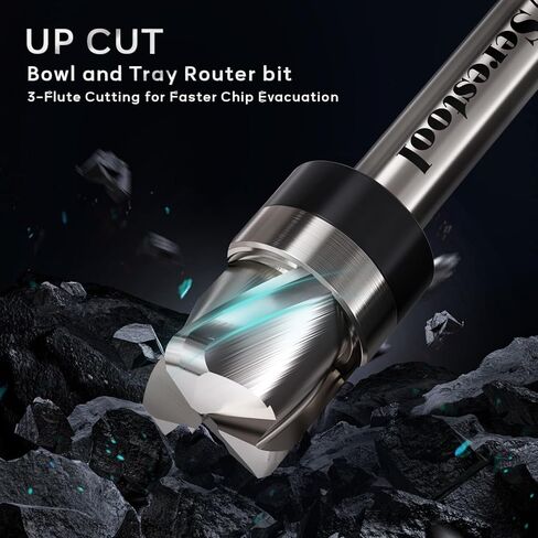 Bowl and Tray Router Bit 1/4" Shank, 1/2" Cutting Diameter, 3/8" Cutting Height, 3/16" Radius, 3-Flute Solid Carbide Template Router Bit for Wood Dish Bowl Carving in Kuwait