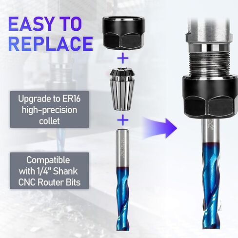 1/4" Shank CNC Router Bit Kit, Includes 1/4" ER16 Collet, V-bit, End Mills, Chamfering Bit for Woodworking MDF Resin Carving Lettering Sign Making, Nano Blue Coat & Titanium Coat in Kuwait