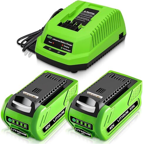 2 Packs 6.0Ah 29462 29472 Battery and 29482 Charger Replacement for Greenworks 40V Battery and Charger Combo Kit Compatible with Greenworks 40 Volt Cordless Power Tools(Green) in Kuwait