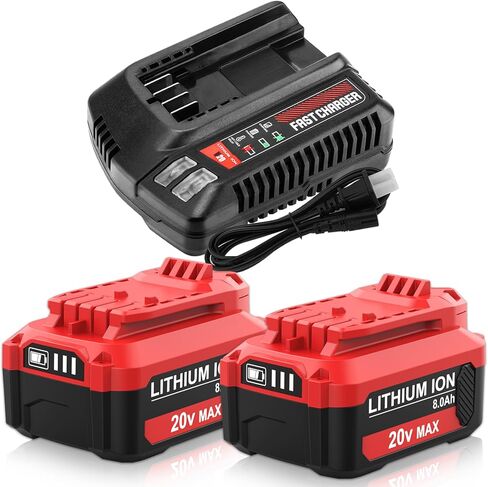 2Packs 20V 8.0Ah High Capacity V20 Lithium Replacement Battery and CMCB104 Charger Compatible with Craftsman 20 Volt Battery MAX CMCB205 CMCB204 CMCB206 CMCB202 CMCB201 Cordless Power Tools(Red) in Saudi Arabia