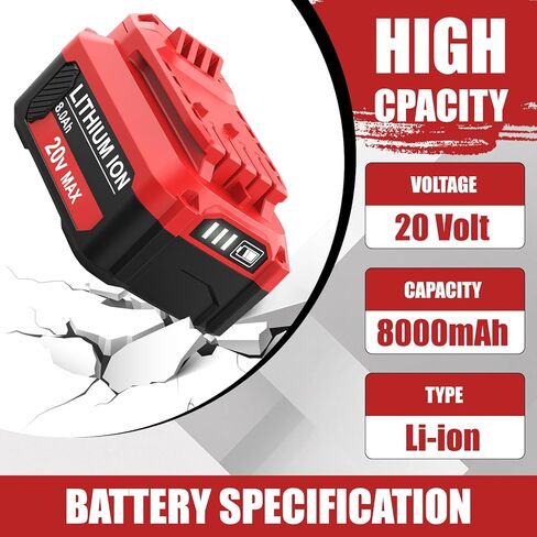 2Packs 20V 8.0Ah High Capacity V20 Lithium Replacement Battery and CMCB104 Charger Compatible with Craftsman 20 Volt Battery MAX CMCB205 CMCB204 CMCB206 CMCB202 CMCB201 Cordless Power Tools(Red) in Saudi Arabia