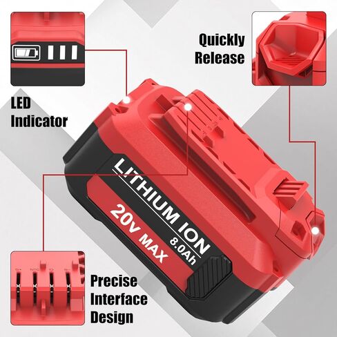 2Packs 20V 8.0Ah High Capacity V20 Lithium Replacement Battery and CMCB104 Charger Compatible with Craftsman 20 Volt Battery MAX CMCB205 CMCB204 CMCB206 CMCB202 CMCB201 Cordless Power Tools(Red) in Saudi Arabia