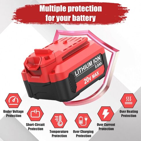 2Packs 20V 8.0Ah High Capacity V20 Lithium Replacement Battery and CMCB104 Charger Compatible with Craftsman 20 Volt Battery MAX CMCB205 CMCB204 CMCB206 CMCB202 CMCB201 Cordless Power Tools(Red) in Saudi Arabia