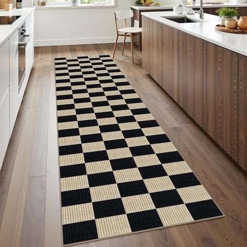 Rugalia Washable Checkered 5x7 Area Rug, Modern Black and Beige Rugs for Living Room Soft Non-Slip Geometric Bedroom Rug, Low Pile Farmhouse Indoor Carpet for Nursery Playroom Dining Room in Saudi Arabia