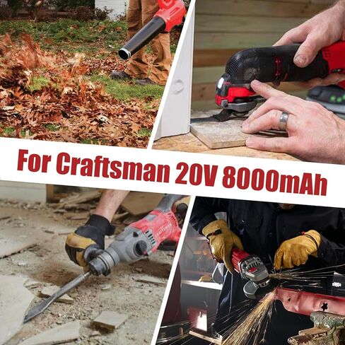 2Packs 20V 8.0Ah High Capacity V20 Lithium Replacement Battery and CMCB104 Charger Compatible with Craftsman 20 Volt Battery MAX CMCB205 CMCB204 CMCB206 CMCB202 CMCB201 Cordless Power Tools(Red) in Saudi Arabia