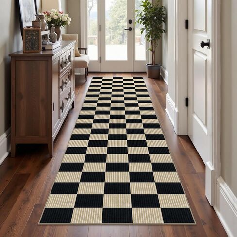 Rugalia Washable Checkered 5x7 Area Rug, Modern Black and Beige Rugs for Living Room Soft Non-Slip Geometric Bedroom Rug, Low Pile Farmhouse Indoor Carpet for Nursery Playroom Dining Room in Saudi Arabia