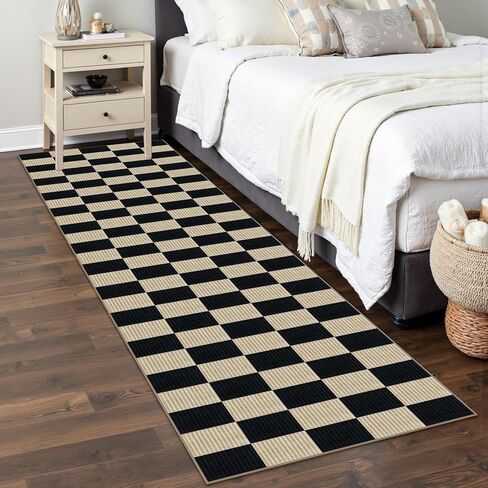 Rugalia Washable Checkered 5x7 Area Rug, Modern Black and Beige Rugs for Living Room Soft Non-Slip Geometric Bedroom Rug, Low Pile Farmhouse Indoor Carpet for Nursery Playroom Dining Room in Saudi Arabia