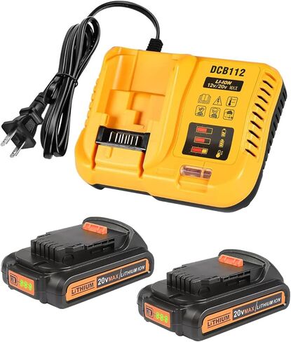 Lenoya Upgraded 3.0Ah Replacement for Dewalt Battery 20V 2Pack and Charger DCB112 Compatible with DCB102 DCB104 DCB118 DCB115 DCB206 DCB204 in Kuwait