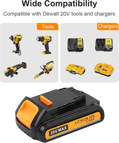 Lenoya Upgraded 3.0Ah Replacement for Dewalt Battery 20V 2Pack and Charger DCB112 Compatible with DCB102 DCB104 DCB118 DCB115 DCB206 DCB204 in Saudi Arabia