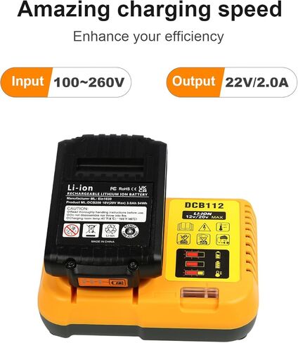 Lenoya Upgraded 3.0Ah Replacement for Dewalt Battery 20V 2Pack and Charger DCB112 Compatible with DCB102 DCB104 DCB118 DCB115 DCB206 DCB204 in Saudi Arabia