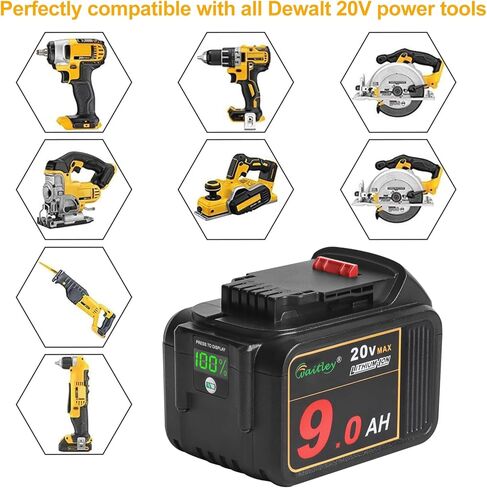 بطارية ليثيوم أيون 20 فولت 9.0 أمبير من Waitley متوافقة مع أدوات الطاقة DEWALT 20 فولت DCB209 DCB200 DCB206 (غير مصنوعة في ديوالت) in Kuwait