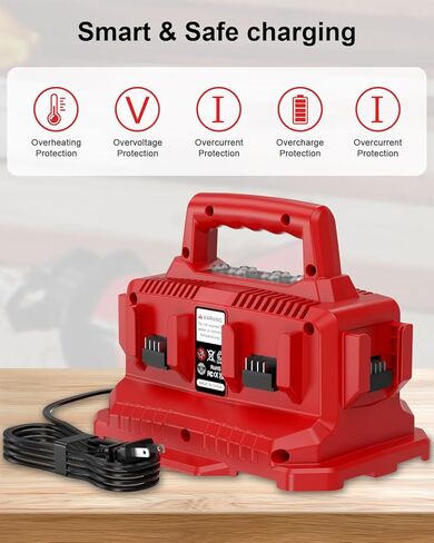 شحن في وقت واحد شاحن بطارية 6 منافذ، متوافق مع شاحن بطارية Milwaukee18V، متوافق مع جميع بطاريات Milwaukee M18 48-59-1806 in Kuwait
