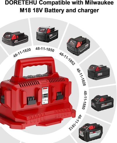 شحن في وقت واحد شاحن بطارية 6 منافذ، متوافق مع شاحن بطارية Milwaukee18V، متوافق مع جميع بطاريات Milwaukee M18 48-59-1806 in Kuwait