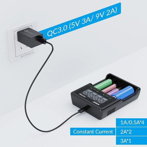 XTAR VC4SL 3A Fast Charger 4-Bay, 18W QC3.0 Adapter Included, LCD Battery Analyzer for Li-ion 21700 18650 & NiMH AA/AAA Rechargeable Batteries in Kuwait