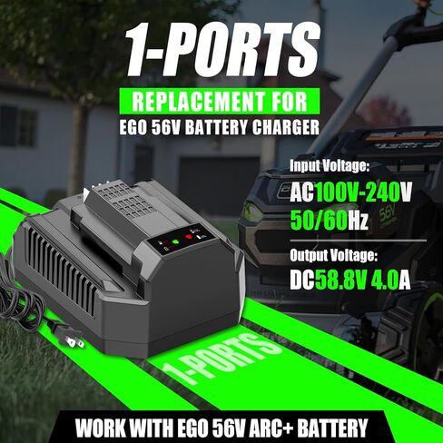 شاحن سريع بديل 4.0 أمبير لشاحن بطارية EGO 56V CH2100 CH3200 CH5500 CH2800D، متوافق مع بطاريات ليثيوم EGO Power+ 56V ARC BA1400T BA2242T BA2800T BA3360 in Kuwait
